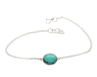 Sterling Silber Klassisch Oval Türkis Unisex Birthstone Armband