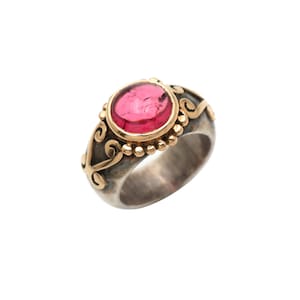 Antique 18k Gold Ancient Roman Ring, 925 Sterling Silver Roman Ring, Ancient Roman Natural Tourmaline Ring, October Birthstone Ring,