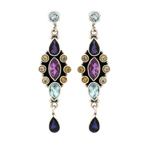 Natural Sterling Silver 925 Earring, Gift For Her, Mom, Wife, Handmade Earring, Birthstone Garnet Amethyst Iolite Multi Stone.