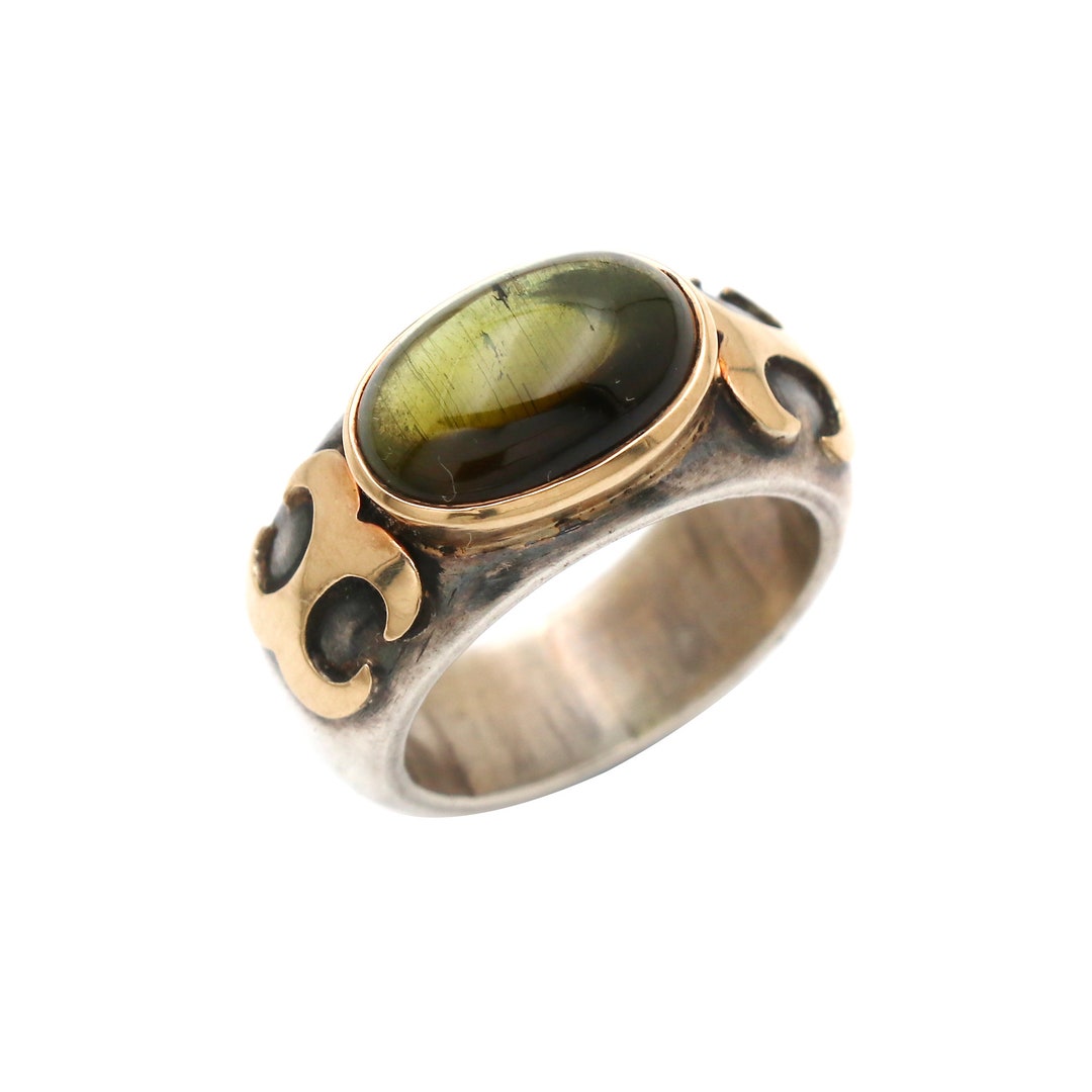 Ancient Roman Style Green Tourmaline Ring, 18k Gold & Sterling Silver ...