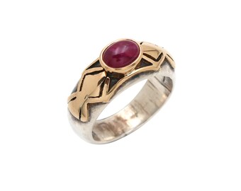 Antique Roman Style Ruby Ring, 18k Gold & Sterling Silver