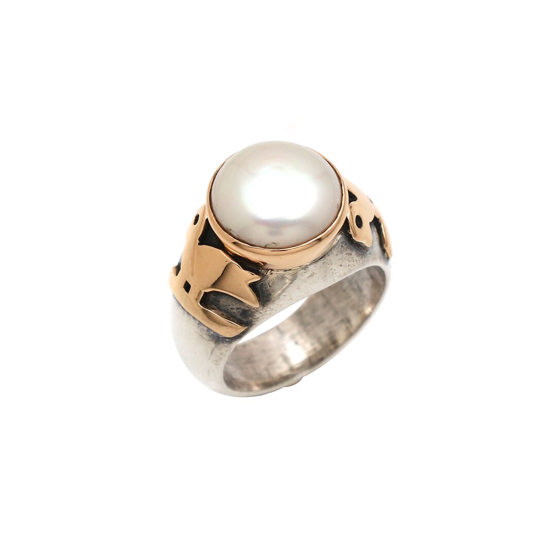 Handmade Ancient Roman Style Natural Pearl Ring, 18k Gold & 925 ...