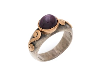 Robijnrode sterring in oud-Romeinse stijl, 18k goud en sterlingzilver