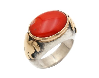 Antike 18k Gold Sterling Silber römische Koralle Ring, handgemacht