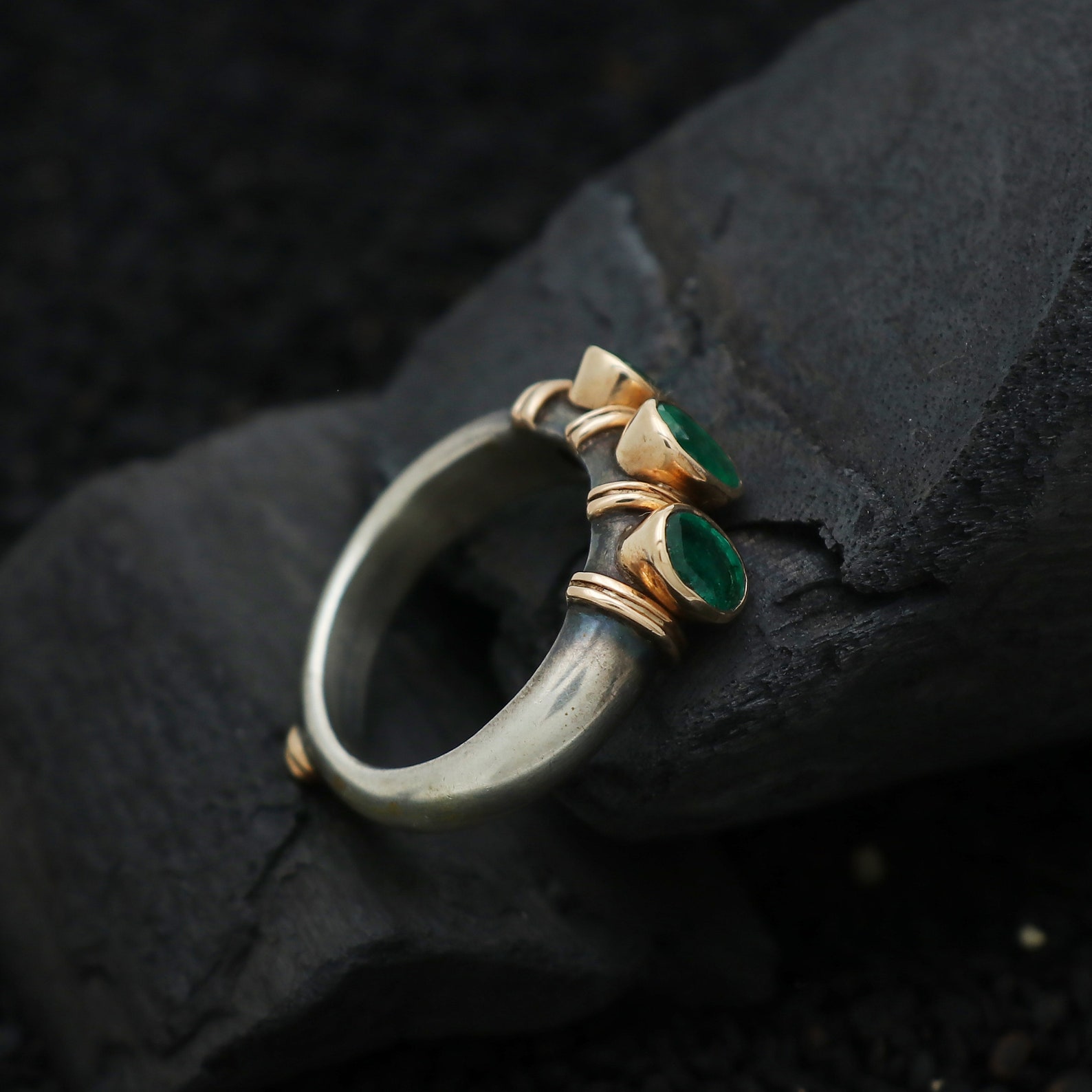 Ancient Roman Style Emerald Ring, 18k Gold & Sterling Silver, Handmade ...