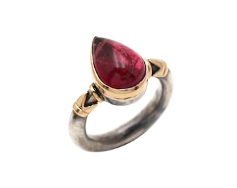 Antique Roman Style Tourmaline Ring, 18k Gold & Sterling Silver
