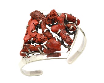 Sterling Silver Coral Designer Cuff