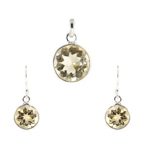 Natural Green Amethyst Sterling Silver 925 Pendant, Earring, Set For Her Mom, Sister, Wife, Daughter Handmade Earring Pendant Set Birthstone
