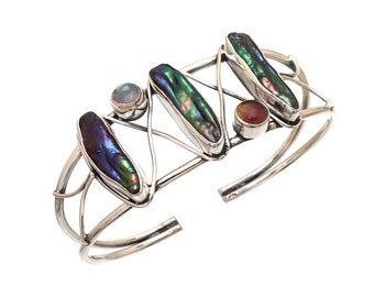 Pulsera de plata de ley 925 natural con múltiples piedras preciosas, regalo para ella, mamá, esposa, novia, brazalete hecho a mano, piedra de nacimiento, estilo bohemio