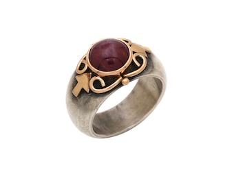 18k gouden sterlingzilveren sterrobijnring, oud-Romeinse stijl