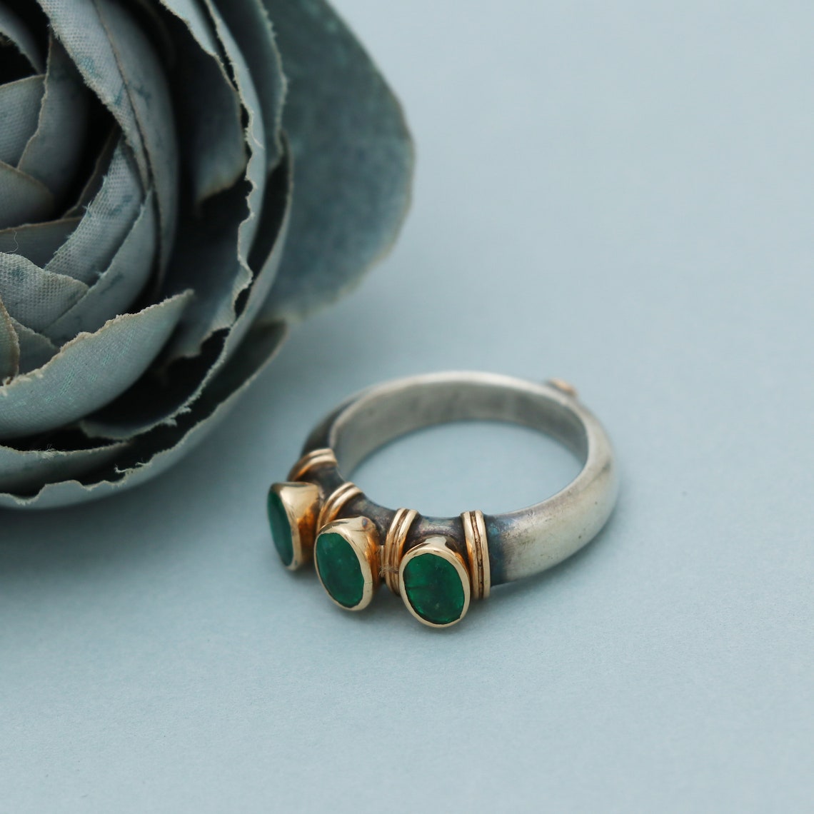 Ancient Roman Style Emerald Ring, 18k Gold & Sterling Silver, Handmade ...