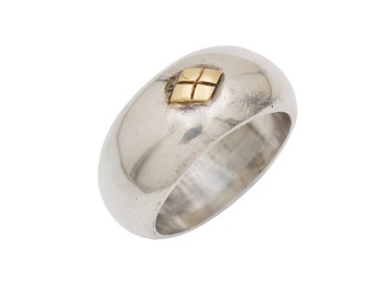 Antique 18k Gold Sterling Silver Roman Ring, Handmade Designer Band