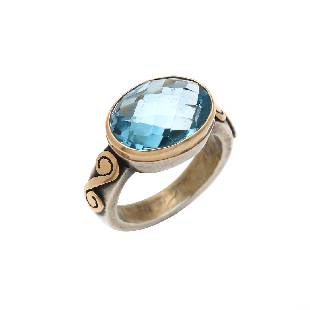 Antique Roman Style Blue Topaz Ring, 18k Gold & Sterling Silver - Etsy