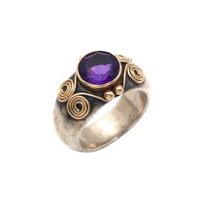 Antique 18k Gold Ancient Roman Ring, 925 Sterling Silver Roman Ring, Ancient Roman Natural Amethyst Ring, February Birthstone Ring.