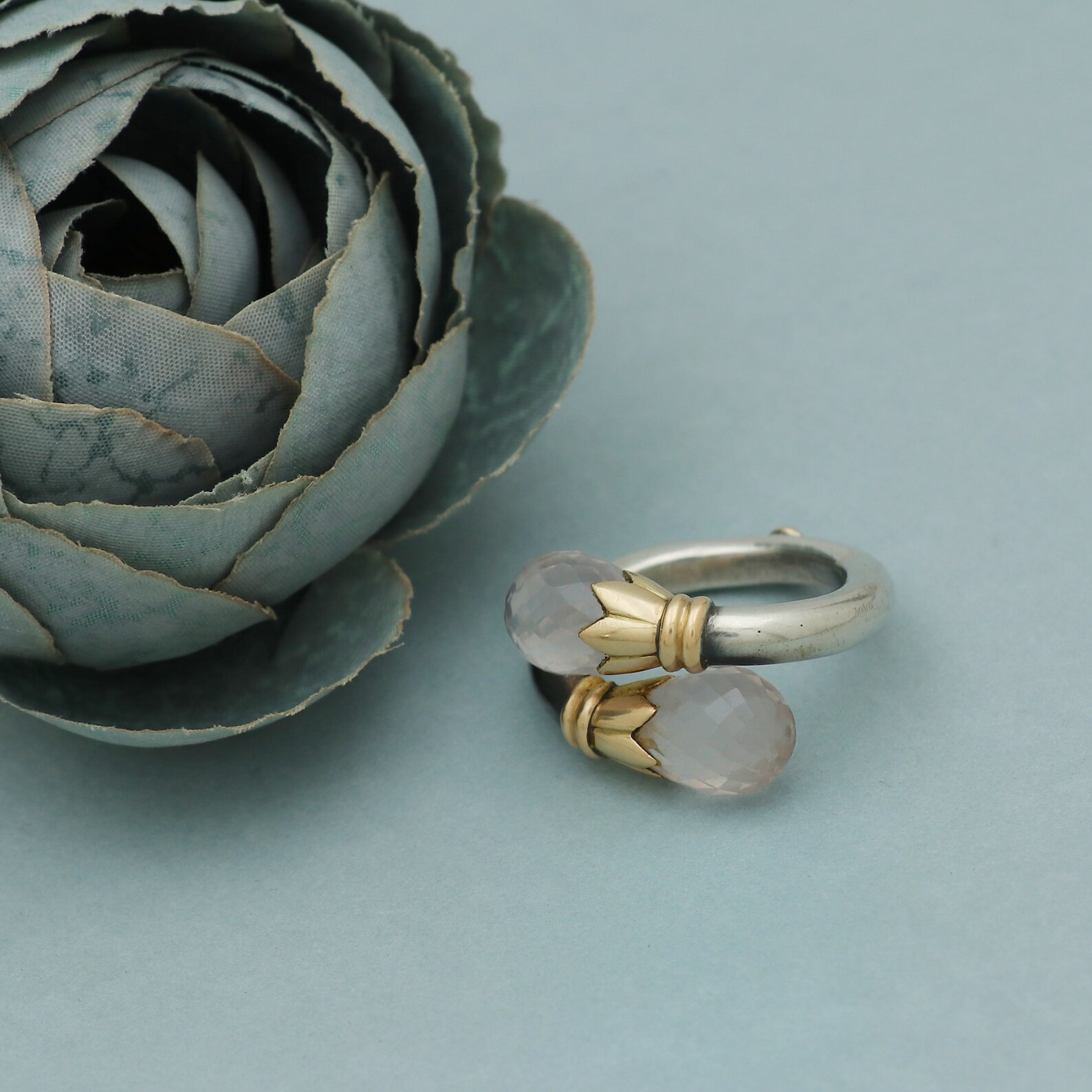 Ancient Roman Style Rose Quartz Ring, 18k Gold & Sterling Silver - Etsy