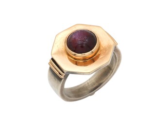 Oud-Romeinse robijnsterring, 18k goud en sterlingzilver, handgemaakt