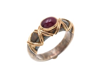 Antieke 18k gouden oude Romeinse ring, 925 sterlingzilveren Romeinse ring, oud-Romeinse natuurlijke robijnring, geboortesteenring, handgemaakte ring