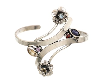 Pulsera de plata de ley 925 natural con múltiples piedras preciosas, regalo para ella, mamá, esposa, novia, brazalete hecho a mano, piedra de nacimiento, estilo bohemio
