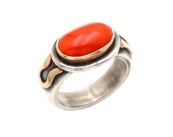 18k Gold Sterling Silber Korallenring, antiken römischen Stil, handgemacht