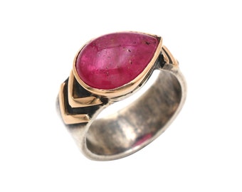 Antique Roman Style Pink Tourmaline Ring, 18k Gold Sterling Silver