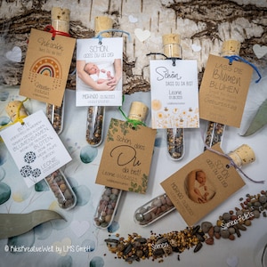 Flower seed test tubes with corks, seeds, wildflower seeds, personalized guest gift, birthday, baptism, school enrollment, set of 5