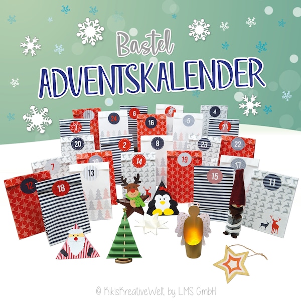 Bastel Adventskalender - 24 Tüten gefüllt mit kleinen Bastelprojekten, für Jung und Alt,  zur Weihnachtszeit