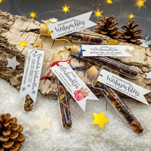 Christmas tea gifts, personalized guest gifts, fruit tea in test tubes