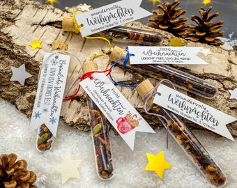 Christmas tea gifts, personalized guest gifts, fruit tea in test tubes
