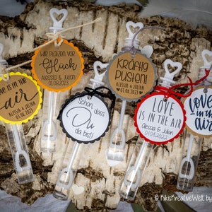 Soap bubbles with personalized button, wedding gift, registry office, set of 10
