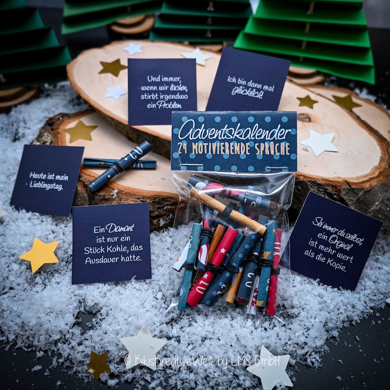 Mini Adventskalender 24 Lose mit 24 motivierenden Sprüchen personalisierbar Bild 4