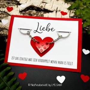 Herz Schlüsselanhänger, 2-teilig, Valentinstag, Geschenk, Freundschaft, Lego