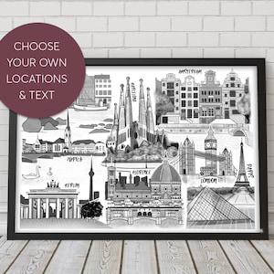 Personalisiertes Reise-Geburtstags-Geschenk | Reiseerinnerungen Kunst | Orte, die Sie bereist haben | Maßgeschneiderte Reisekunst | Reise Paar Geschenk