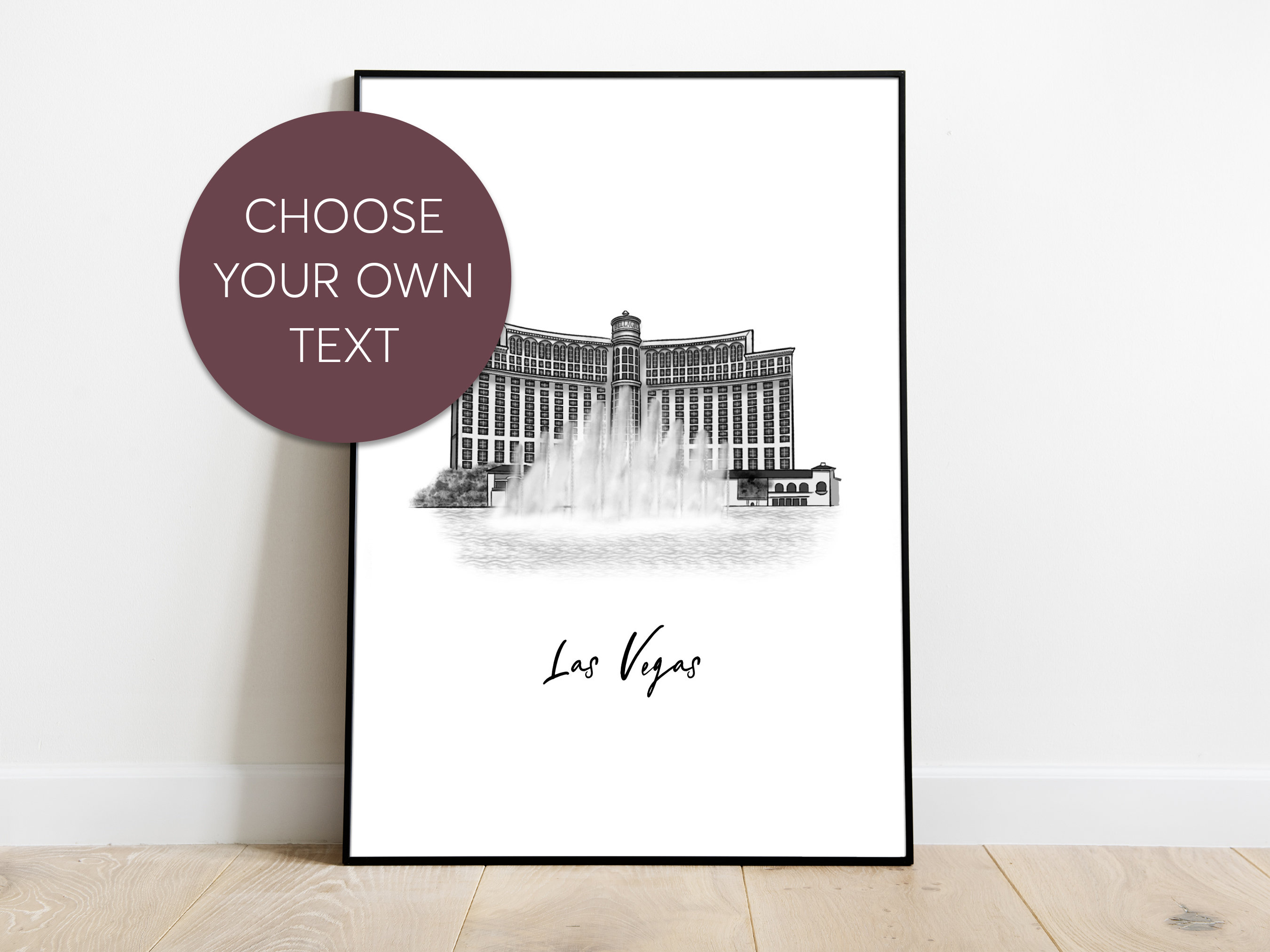Personalised Las Vegas USA Travel Print | Holiday Memories Illustration | Wall Art | Travel Bellagio Hotel Nevada Poster Gift | Wall Decor