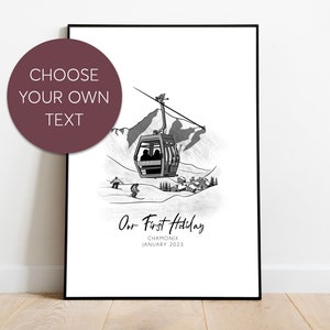 Ski Custom Travel Print | Personalized Holiday Memories Art | Winter Wanderlust Travel Gift | Unique Ski Lodge Decor Alpine Skiing Vacation