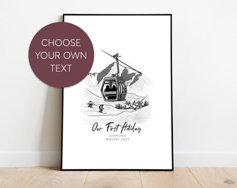Ski Custom Travel Print | Personalized Holiday Memories Art | Winter Wanderlust Travel Gift | Unique Ski Lodge Decor Alpine Skiing Vacation