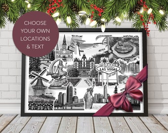 Custom Travel Poster | Personalized Wanderlust Gift | Christmas Travel Decor | Personalised Holiday Wall Art
