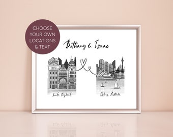 Personalised Two Cities Print | Valentines Day Gift for Her | Gift for Him | Valentines Day Gift for Boyfriend | Valentines Gift Girlfriend