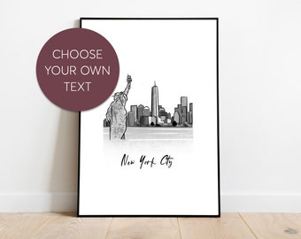 New York USA Personalised Travel Print | Holiday Vacation Memories Illustration | New York Skyline Landscape Travel Poster Gift | Wall Art