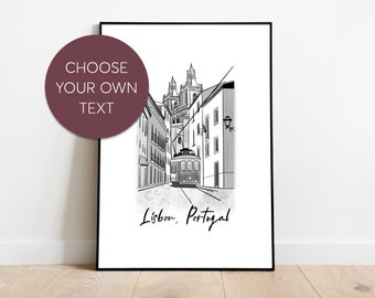 Personalised Lisbon Portugal Travel Print | Holiday Memories Illustration | Igreja de São Vicente de Fora Church, Travel Poster Gift