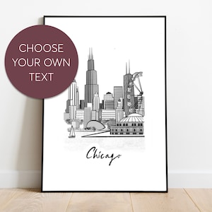 Impressão de viagem personalizada de Chicago Illinois | Pôster de arte digital | Memórias de férias | Presente de aniversário, Aniversário, Dia dos Namorados, Presente de casamento