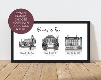 Met, Engaged, Married | Framed Custom Print | Anniversary Gift | Personalised Wedding | Valentine's Day | Birthday Gift For Wife / Husband