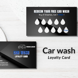 Cartão de fidelidade para lavagem de carros Canva Template | Cartão de visita para lavagem de carros | Cartão de visita Canva