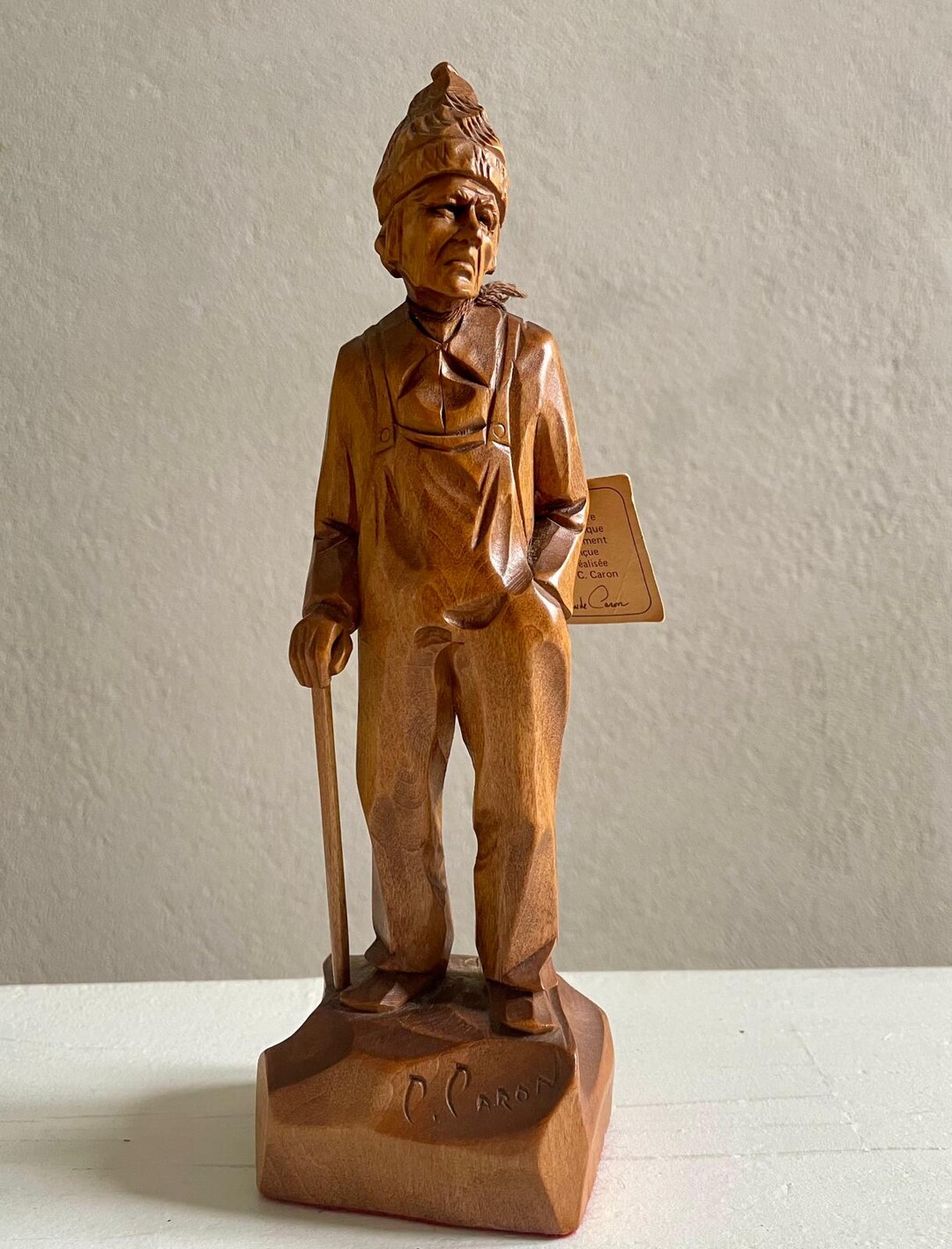 Vintage Paul E Caron Hand Carved Wooden Peasant Carving | Folk Art ...