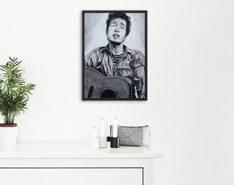 Bob Dylan Poster 1961 NYC / Limited edition giclée print / Hand drawn portrait / High quality A3 print /  Charcoal and pencil