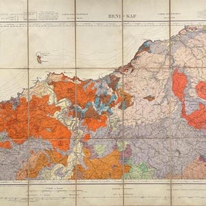 Mapa geológico antiguo de Beni Saf, Argelia / Mapa topográfico francés de época / Cartografía coleccionable / Arte mural 39 x 21,5