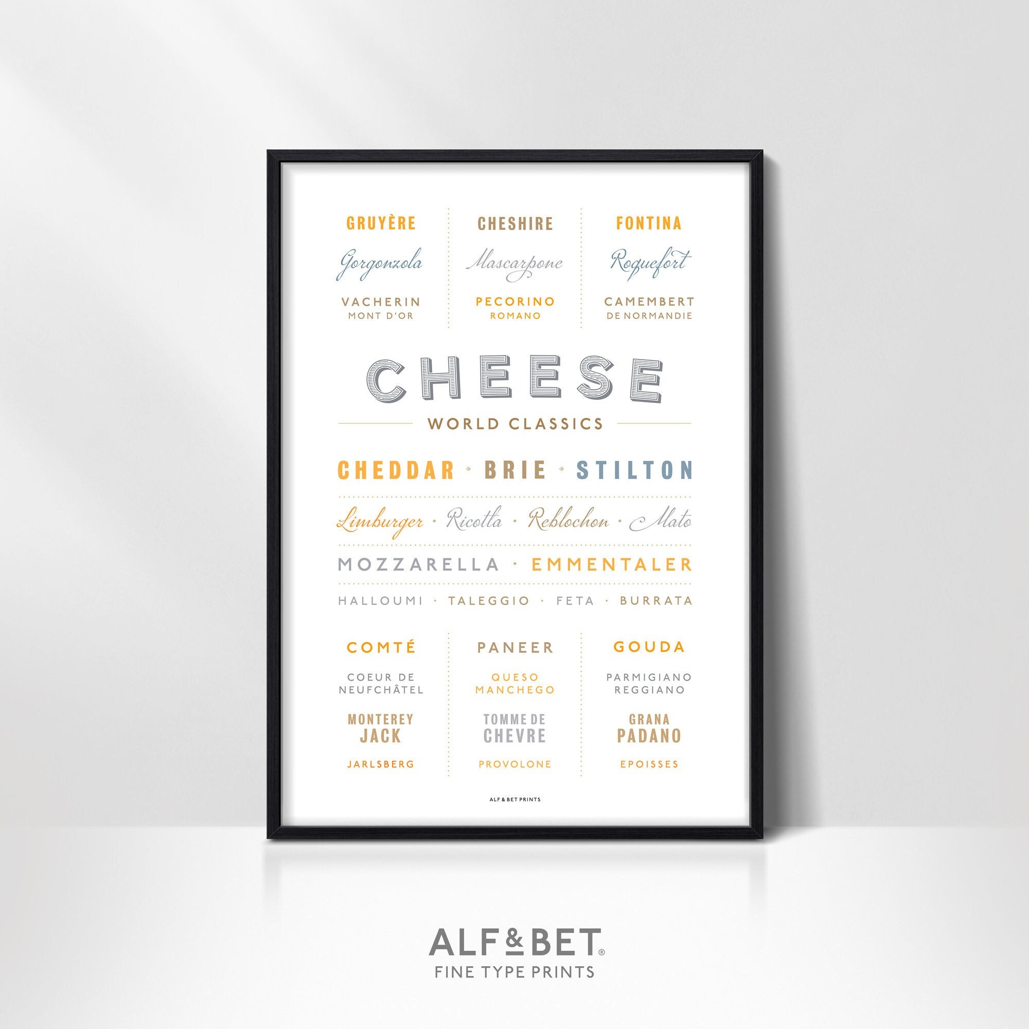 Impression des classiques du monde du fromage, impression des amateurs de fromage, impression du guide des fromages, affiche du fromage, cadeau fromag