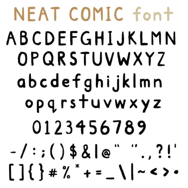 Neat Comic font - designed for use in comics and picture books. In 5 formats - TTF, OTF, SVG, Png and Pdf