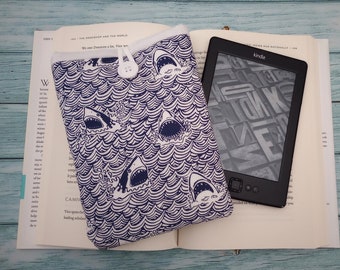 Sharks, kindle sleeve, Kindle case, Padded Kindle Sleeve, Paperwhite Case, eReader Protector