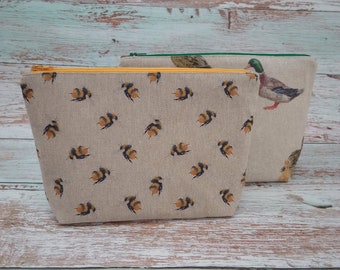 Bees, ducks, Small Cosmetic bag, travel bag, Small Make Up Bag, Cosmetics Bag, Wash Bag Women, small Zipper Pouch, accessory bag