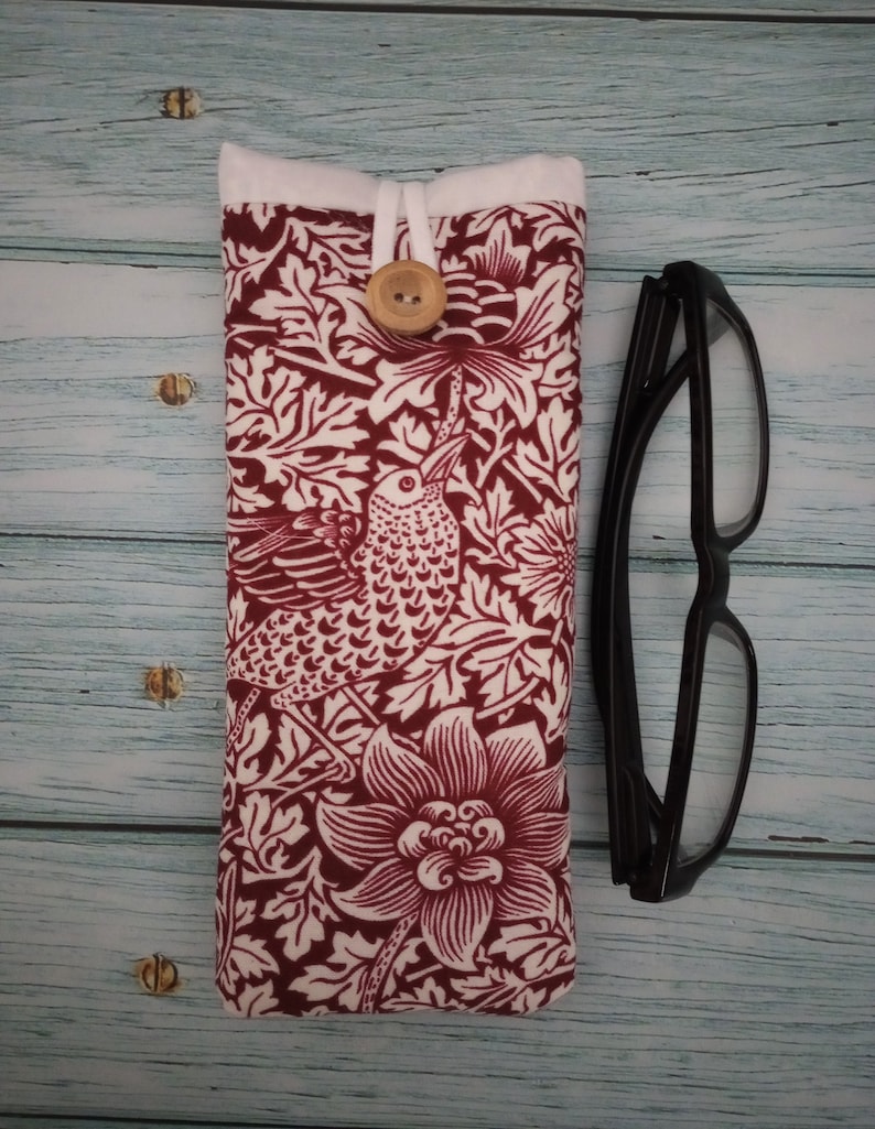 William Morris, glasses case, fabric glasses case, soft padded sleeve, soft glasses, spectacles case, eyeglasses case, reading glasses case Bird Anemone